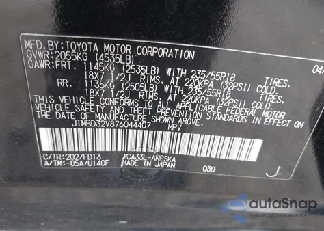 2007 Toyota Rav4 Sport из США, поврежденный, VIN JTMBD32V876044407